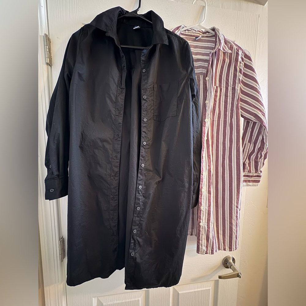 Two-Pack Long-Sleeve Shirt Dress Sz S Black & Sz SP Cherry Bark Stripe EUC! - Picture 3 of 14